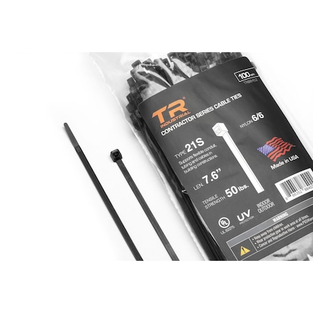 Tr Industrial 7.6 in Contractor Series Type 21 UV Cable Ties, 100-pk TR88402